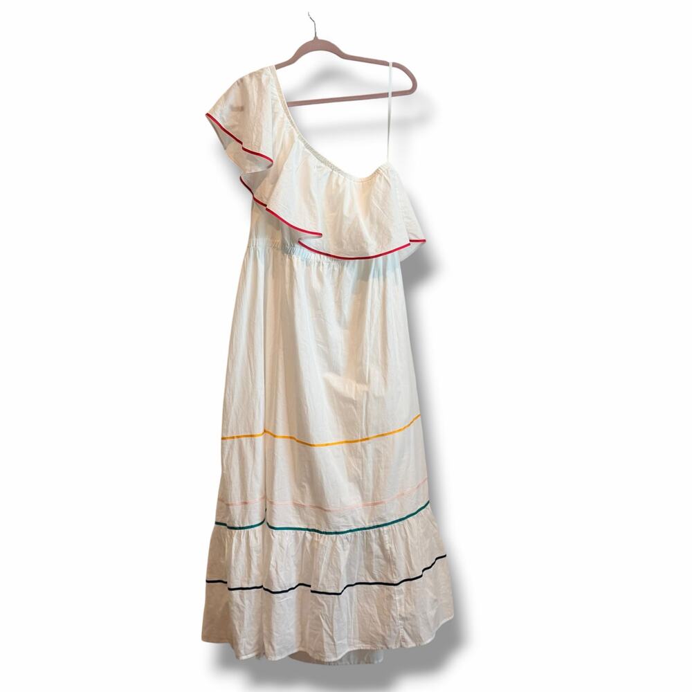 NEW Lane Bryant One Shoulder Ruffle Maxi Dress White Cotton Ribbon Accents 18 - Picture 6 of 9